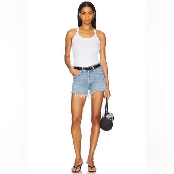 Aritzia Agolde Parker Vintage Cut-Off Distressed Rip Jean Denim Shorts Size 27 - Picture 1 of 16